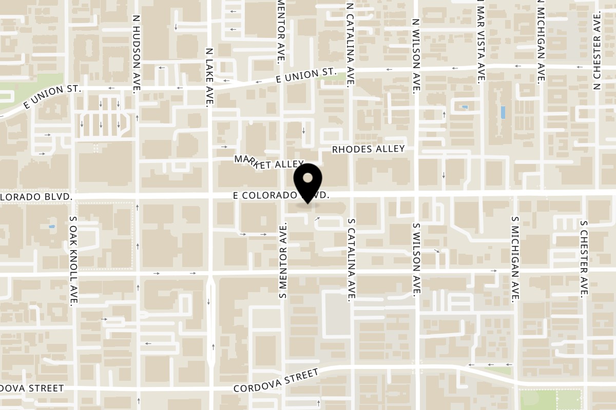 Map showing the location of New Delhi Palace on 950 E Colorado Blvd #205 in Pasadena